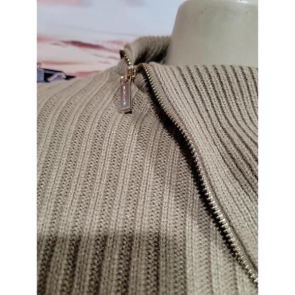 MICHAEL KORS Zippered Ribbed-Knit Poncho OS Camel NWT #4 - Picture 5 of 12